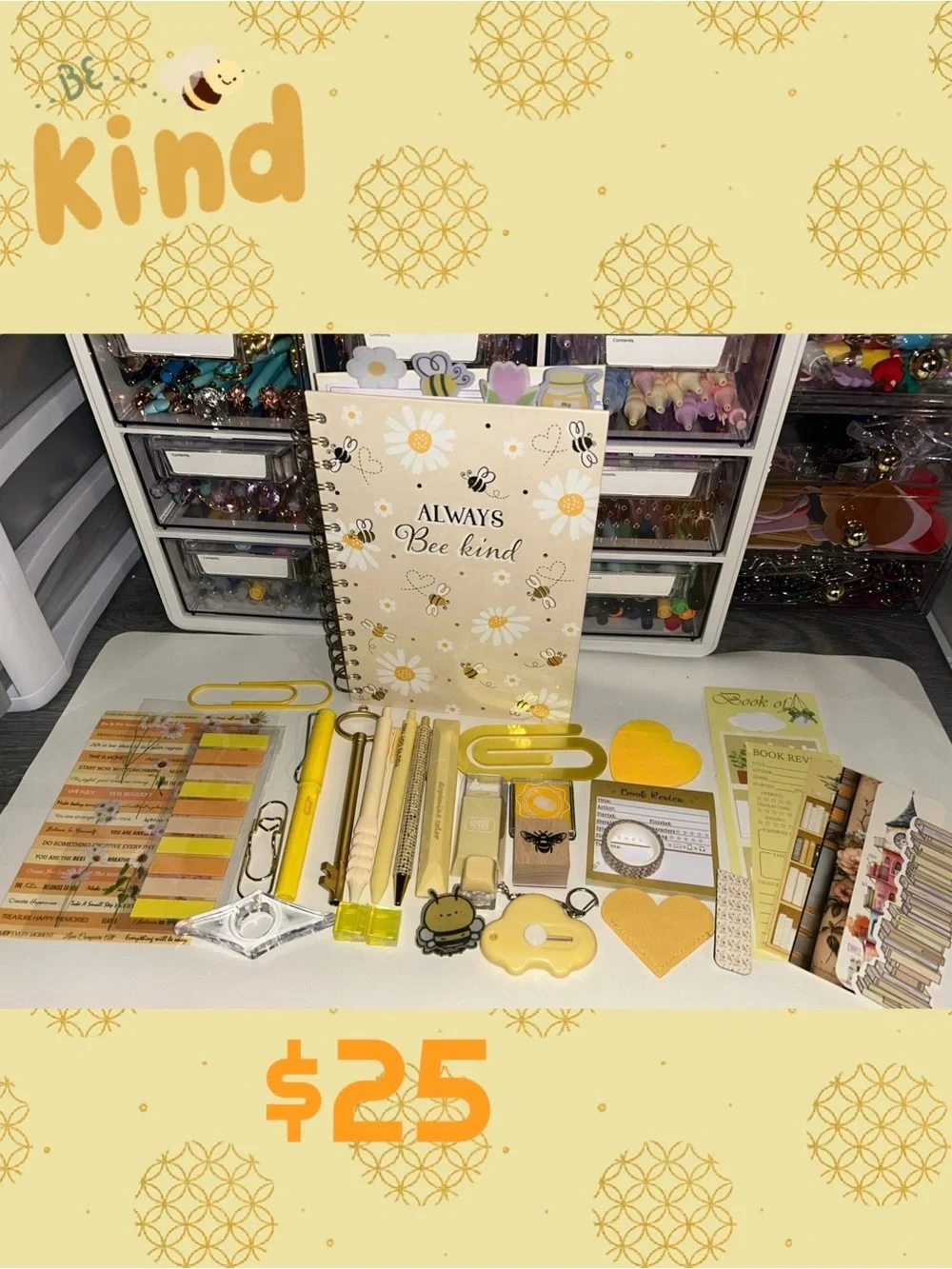 Floral Bee Spiral Planner + Pink Desk Accessory Kit